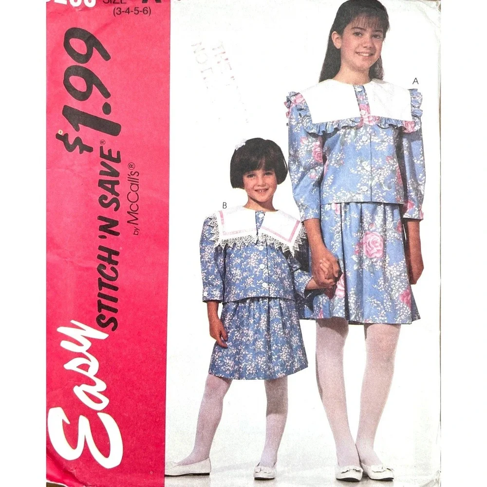 McCalls Sewing Pattern 6269 Top Skirt Girls Size 3-6 Square Collar